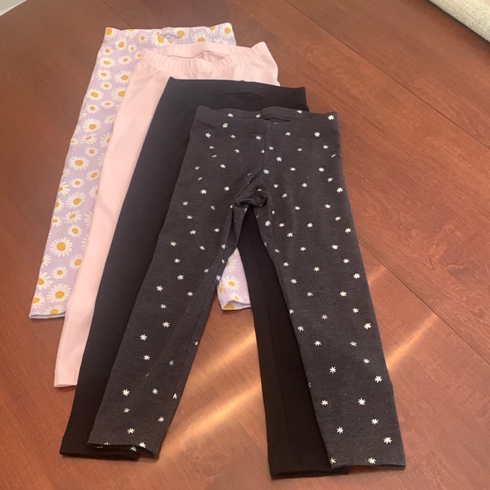 Four leggings. Three Cat & Jack (Size XS (4/5)) and one Old Navy (Size XS (5))